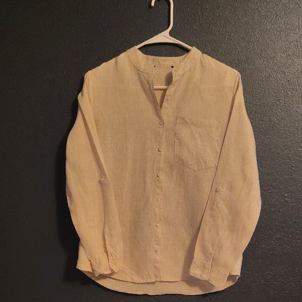 Women's Beige Linen Button Down Shirt